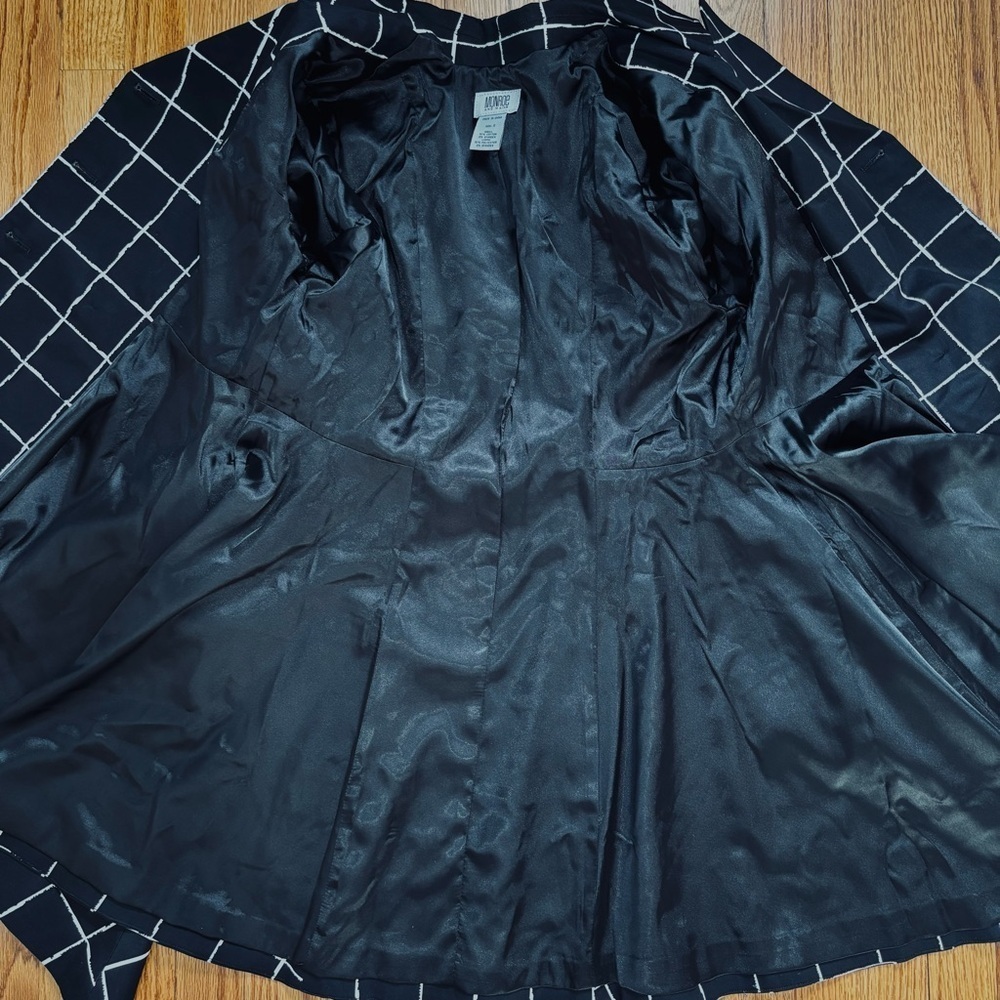Monroe & Main Preppy Black White Plaid Double-breasted Peplum Swing Trench Coat - Picture 16 of 16
